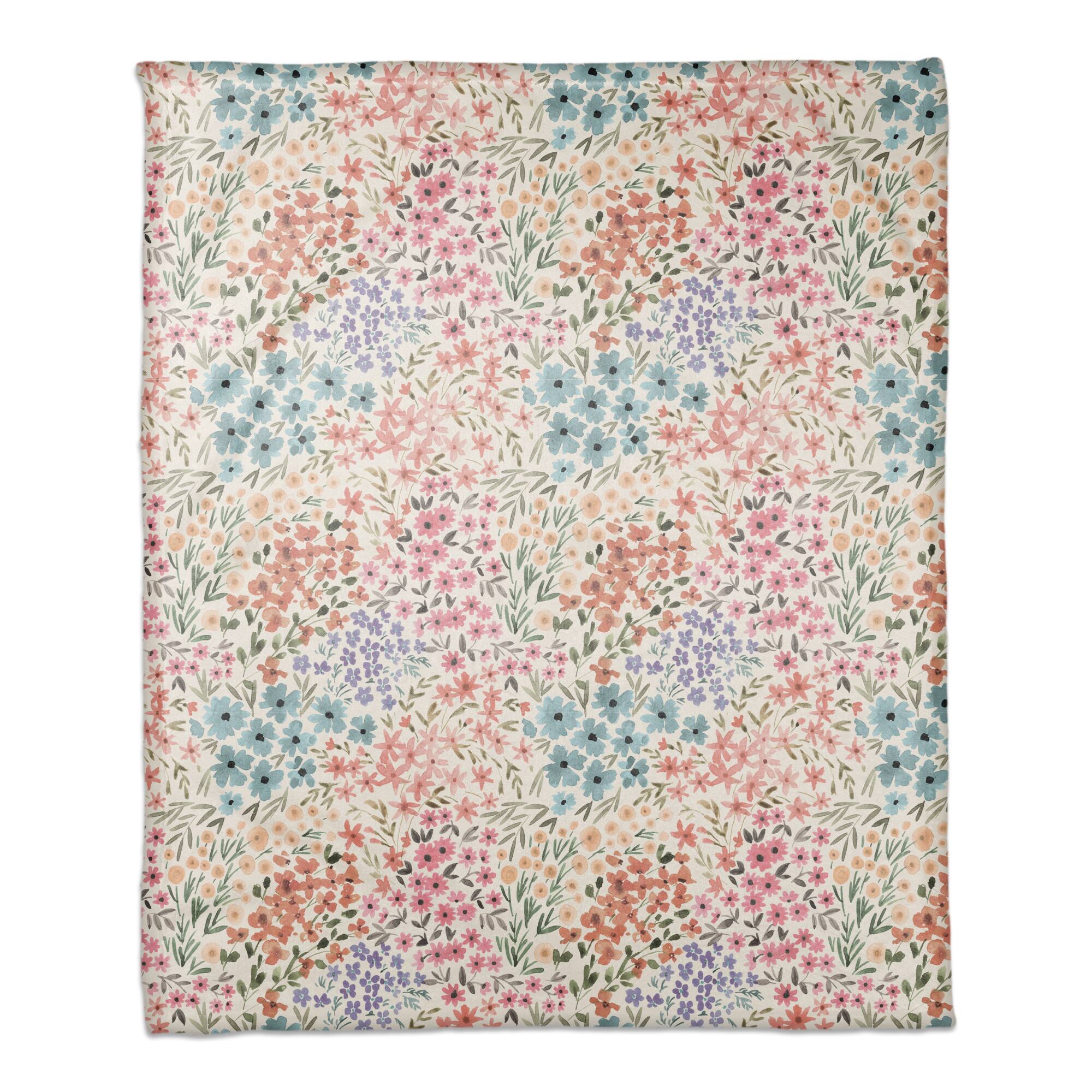 Colorful Blooms Coral Fleece Blanket